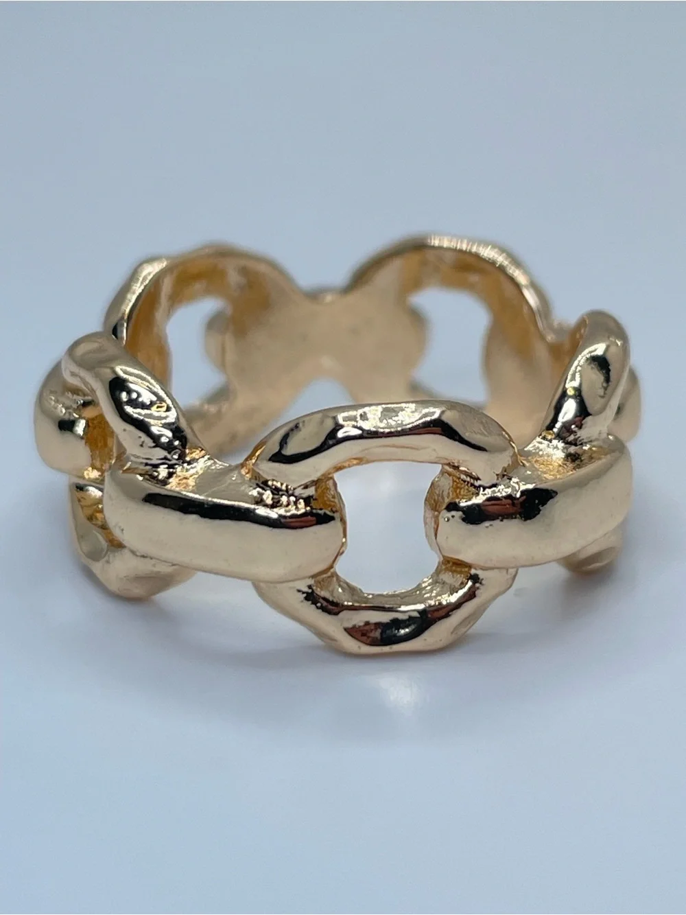 Gold Tone Chunky Chain Link Ring Bold Statement Fashion
